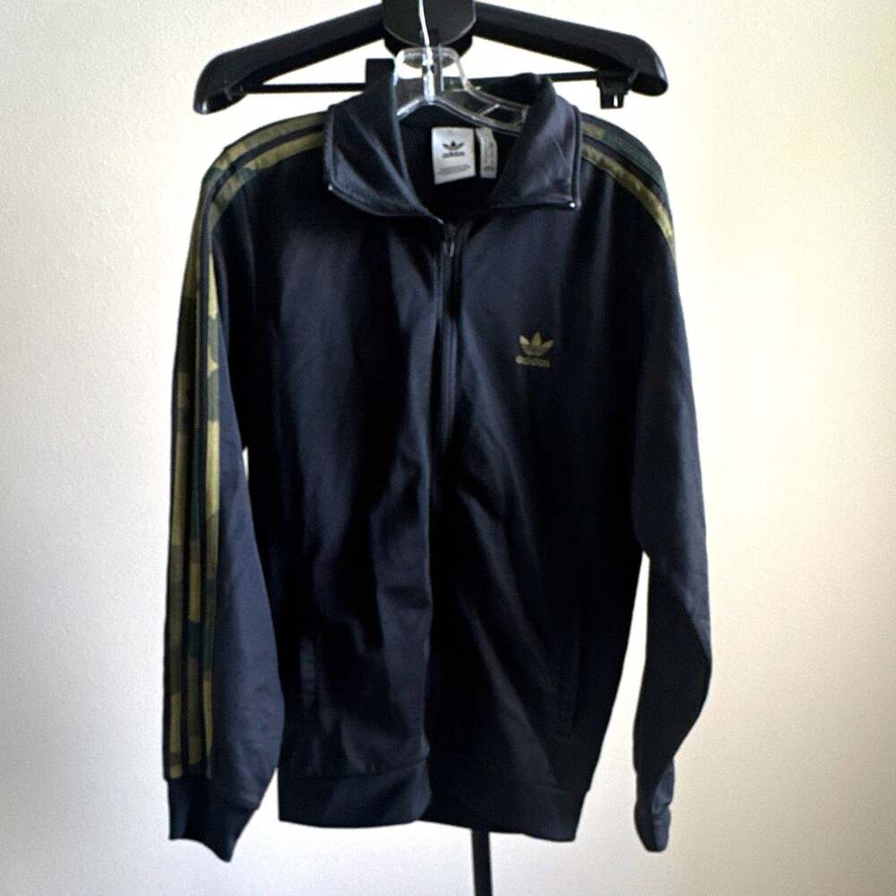 adidas Originals Men's Black Full Zip Track Jacket Pockets camo striped Collar M